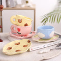 Solhui Ins Hand Painted Ceramic Coffee Mug and Saucer Hand Pinch Bear Tulip Cloud Afternoon Tea Cup Set