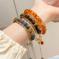 2025 New Arrival Retro butterfly tiger Eye Stone Artificial Stone Bead Bracelet Women Glass Beaded Cuff Bangle Bracelet Jewelry