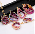 Natural Crystal Tooth Geode Pendant Agate Rough Stone Electroplating Edge Irregular Pendant Crystal