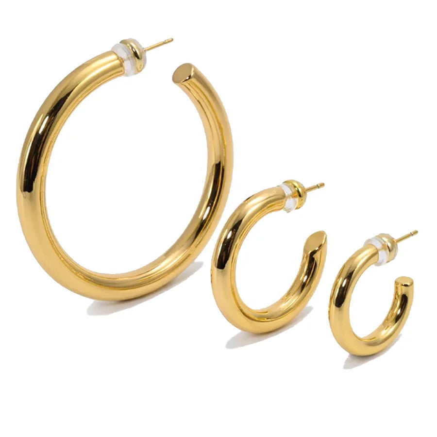 Metal Texture Solid Simple Fashion Brass Gold Plated Platinum Plated Large Hoop Earrings Customized Jewelry