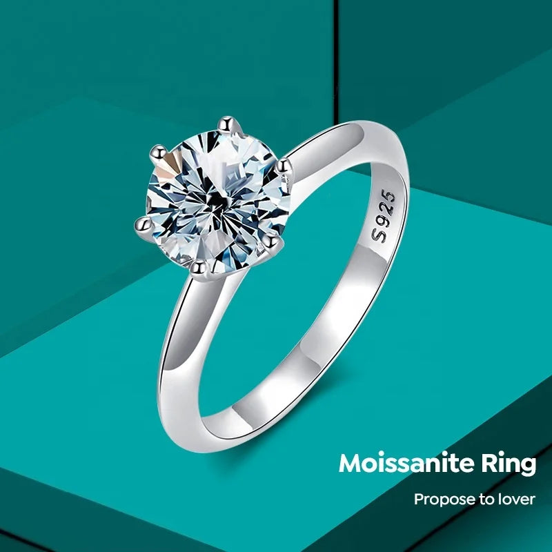 GR 1Sparkling Real 925 Sterling Silver Gemstone Diamond Moissanite Solitaire Rings for Women Engagement Luxury Fine Jewelry