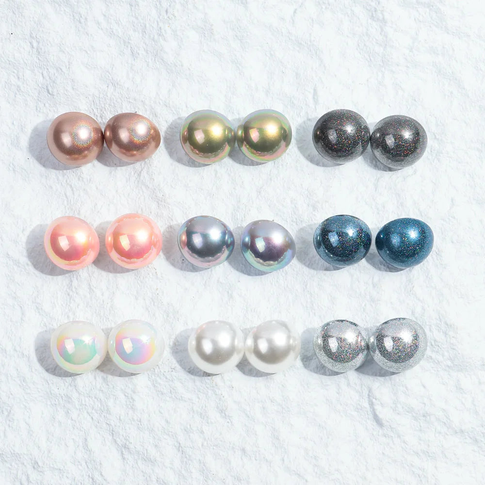 Vintage Oversized Natural Freshwater Pearl Resin Shiny Beads Artificial Pearl Luxury Party Jewelry Acrylic Stud Earrings