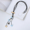Boho Heart Pendant Long Leather Necklace Ethnic Jewelry Lariat Necklace for Women