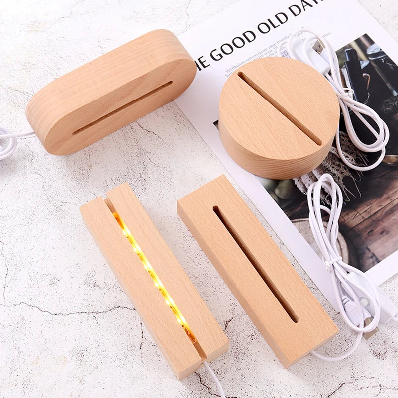 Portable Desktop Art Mood Light Lamp Acrylic Wooden Base Lamp Usb Night Light Wood Base