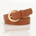 JULUN Women's Belts PU Belt Manufacture Belts for Women Brown With Matte Gold C-Shaped Buckle Minimalist Waist Accessory
