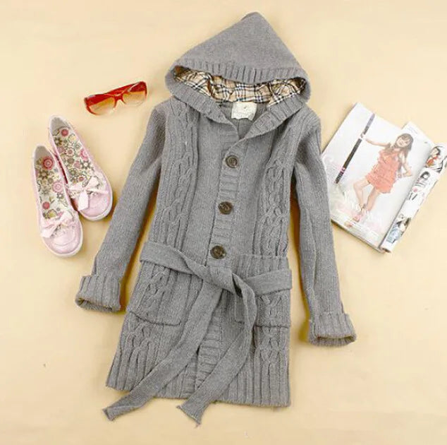 Autumn and Winter New Style Hooded Coat Cardigan Twist Knitted Lace-up Sweater With Hood and Pocket Mid-length Women's Clothing
