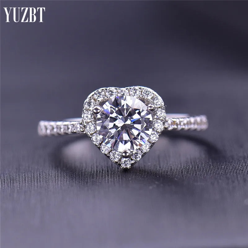 Solid Silver 925 Original Brilliant Cut 1 Carat Diamond Test Past D Color Moissanite Heart Wedding Ring for Women Fine Jewelry