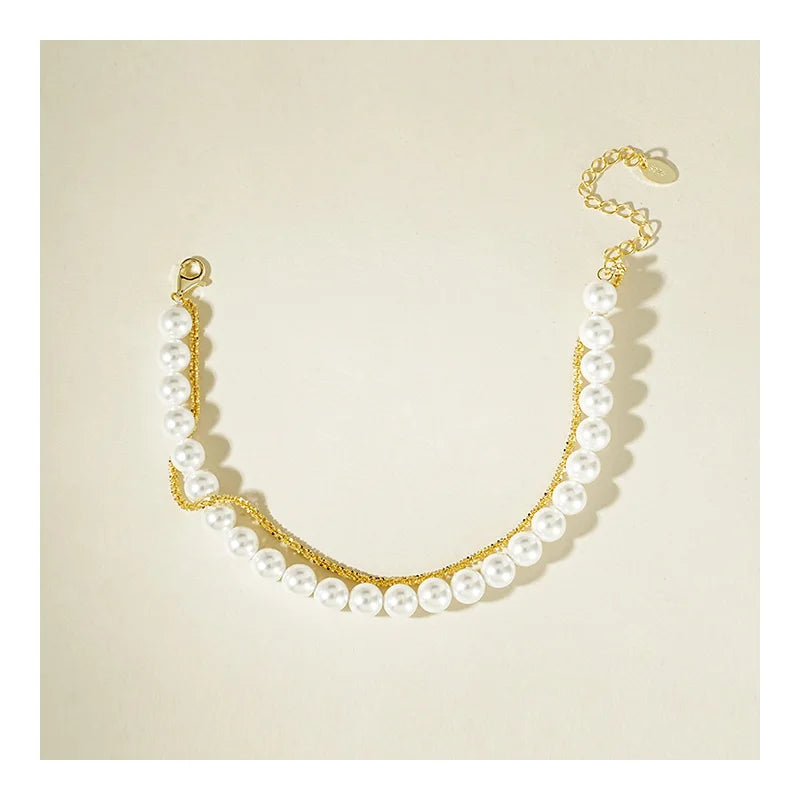 Fast Delivery S925 Sterling Silver Bracelet Round Shell Beads Double Silver Chain