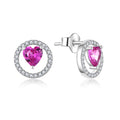 QX Custom OEM Designer Fine Jewelry 925 Sterling Silver Rose Red Cubic Zircon Stud Round Heart Women Luxury Earings