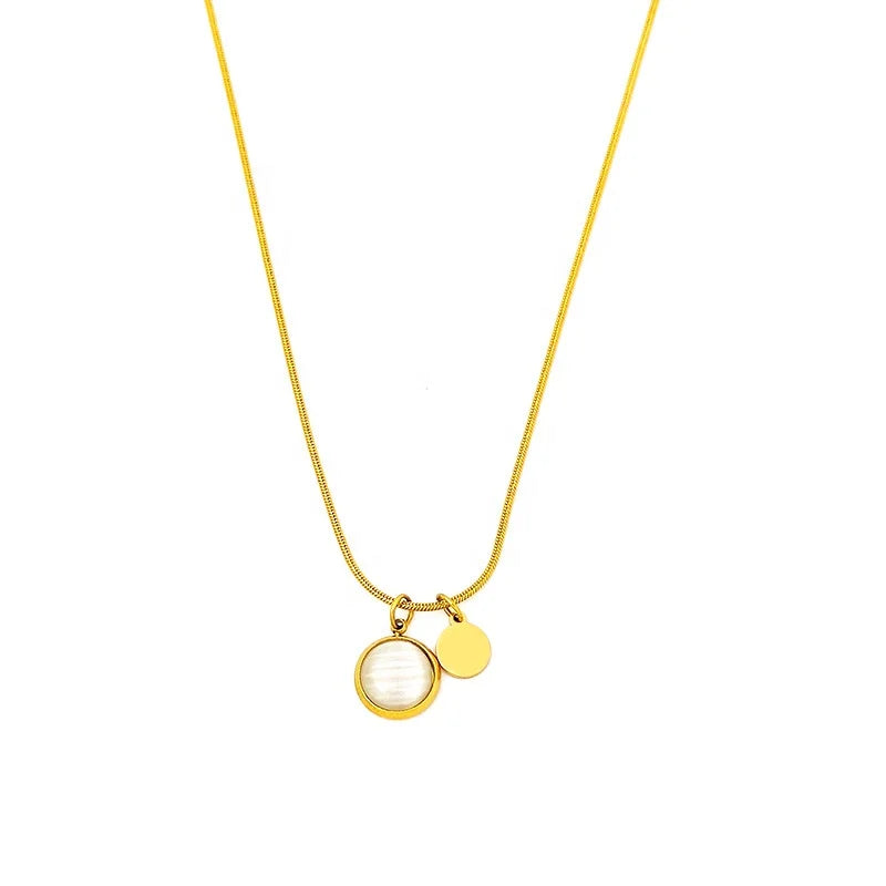 Trendy Women's Stainless Steel 18K PVD Gold Plated Necklace Set with Cat Eye Stone Fashion Jewelry and Accessory  Lovers Gifts