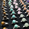 Simple Lucky Bead 12month Birthstone Natural Stone Agate Jade Stone Crystal Adjustable Round Ring