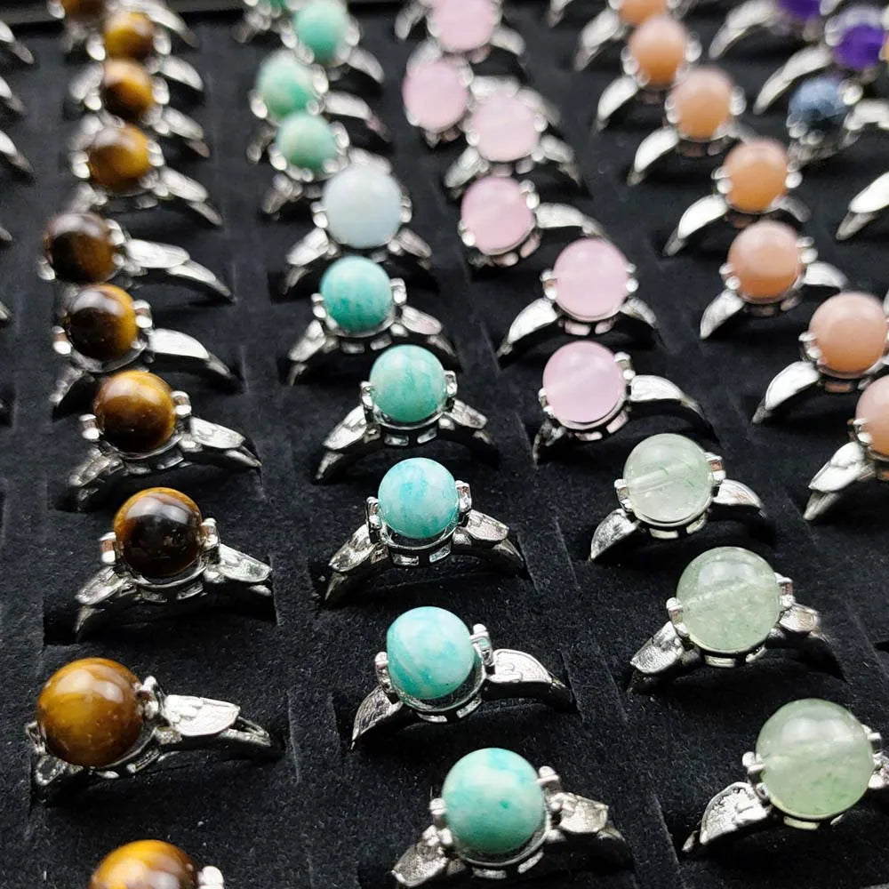 Simple Lucky Bead 12month Birthstone Natural Stone Agate Jade Stone Crystal Adjustable Round Ring