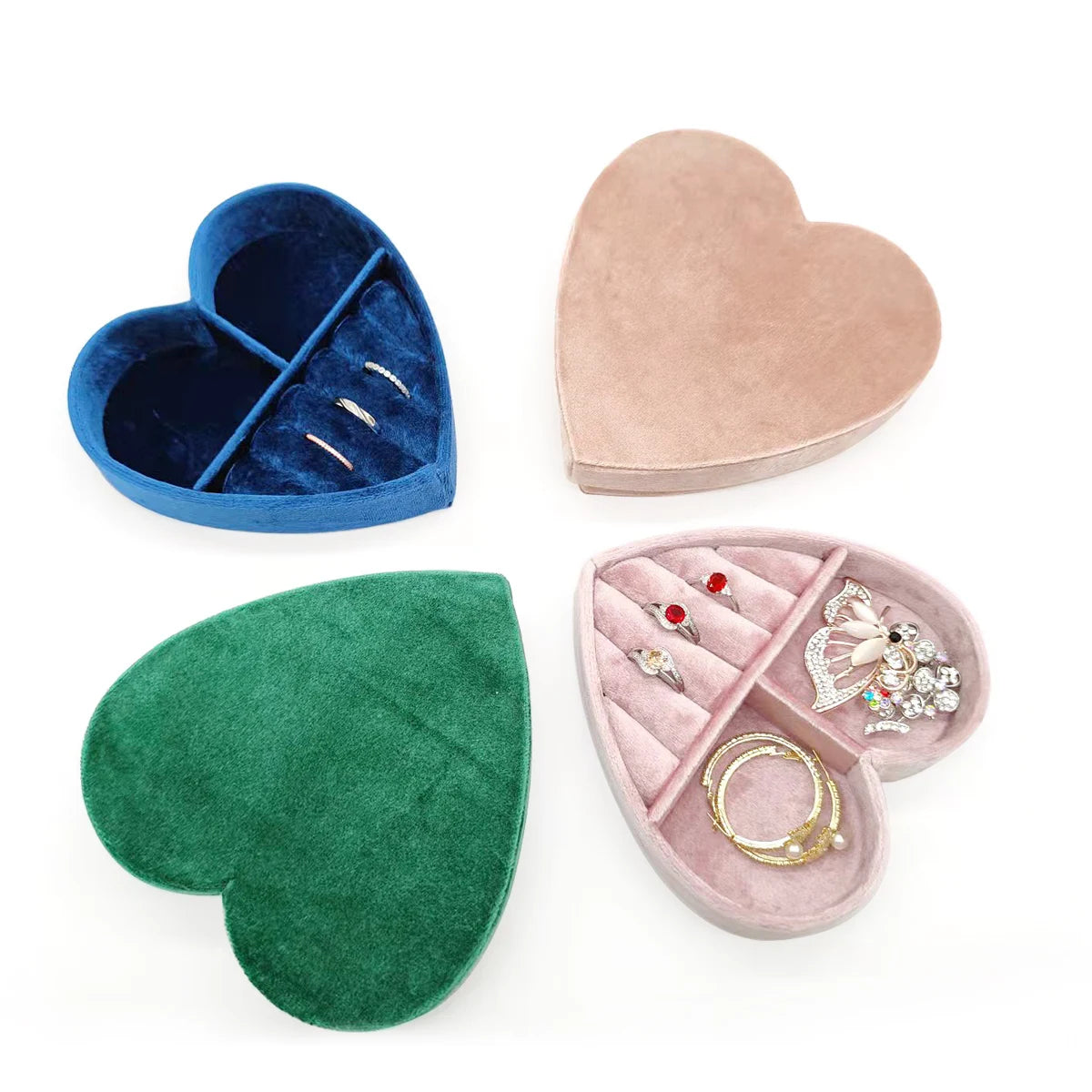 Custom Logo Jewelry Locket Velvet Travel Portable Jewelry Box Organizer Velvet Heart Shaped Ring Storage Box