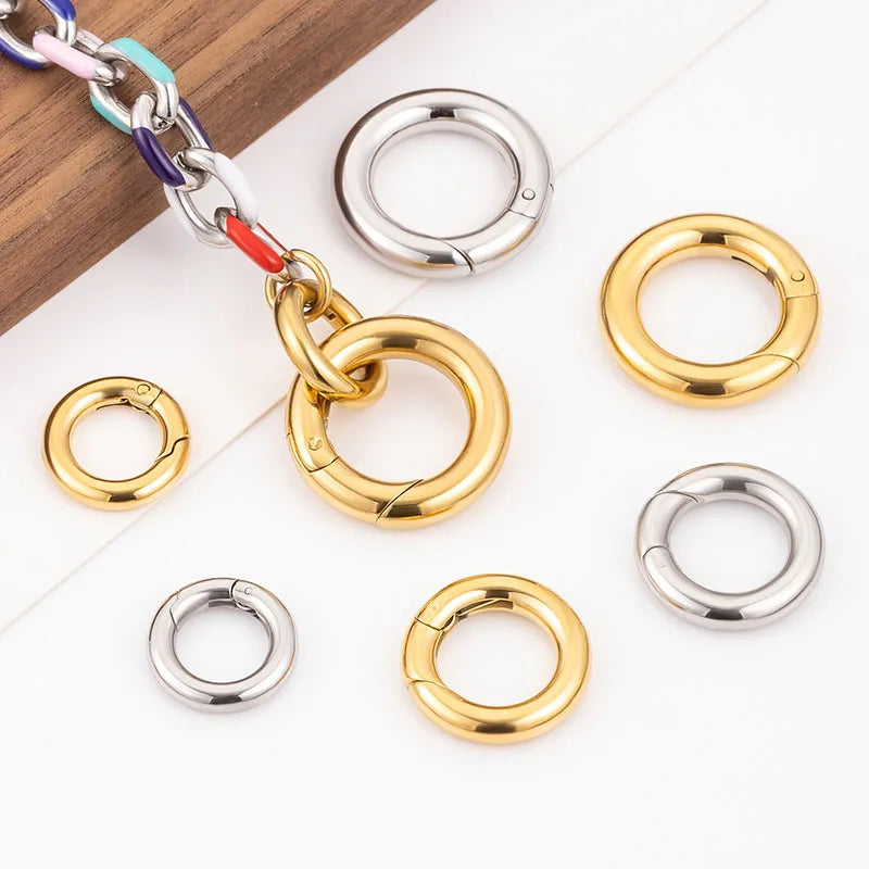 316L Stainless Steel Spring Ring Clasp Hook Carabiner Various Sizes Round O Ring for Bag Pendant Jewelry Making Accessories