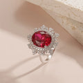 Luxury 925 Silver Big Main Stone Fancy Oval Cut 10x12mm Pinkish Red Lab Grown Ruby Women Ring for Dinner Party Cocktail Ring