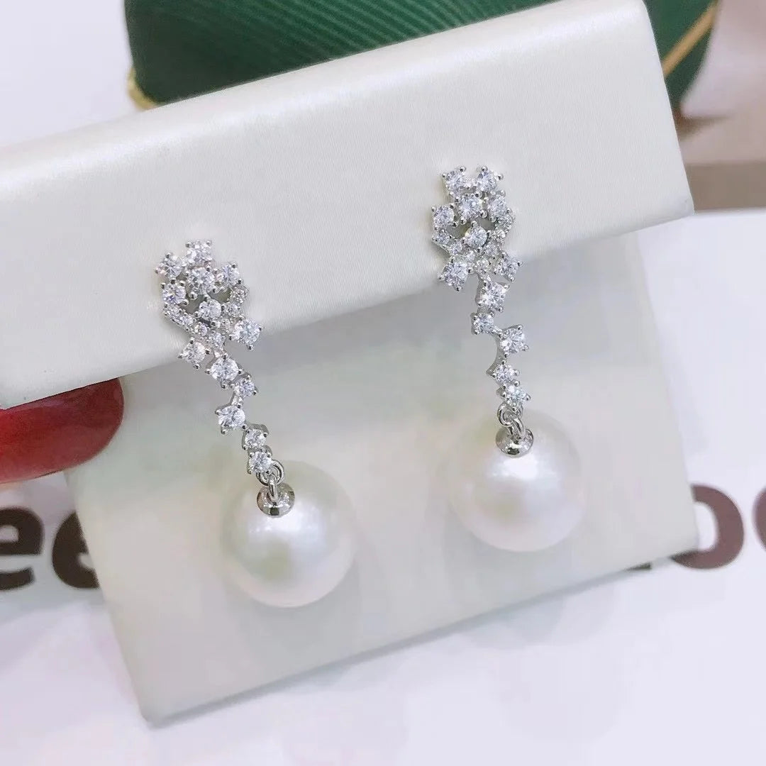 E810 11-12mm DIY Natural  Freshwater Pearl Charm Earrings Mounting Accessory 925 Sterling Silver Gold Plated  Jewelry for Women