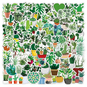 100pcs Green Plant Waterproof Pvc Graffiti Decorative Sticker Packs for Kids Luggage Notebook Skateboard Laptop Bottle Cup
