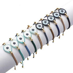 Spiritual Trendy 18K Gold Plated Evil Eye Macrame Bracelet Good Luck Bohemian Charm Handwoven Protective Jewelry for Engagement