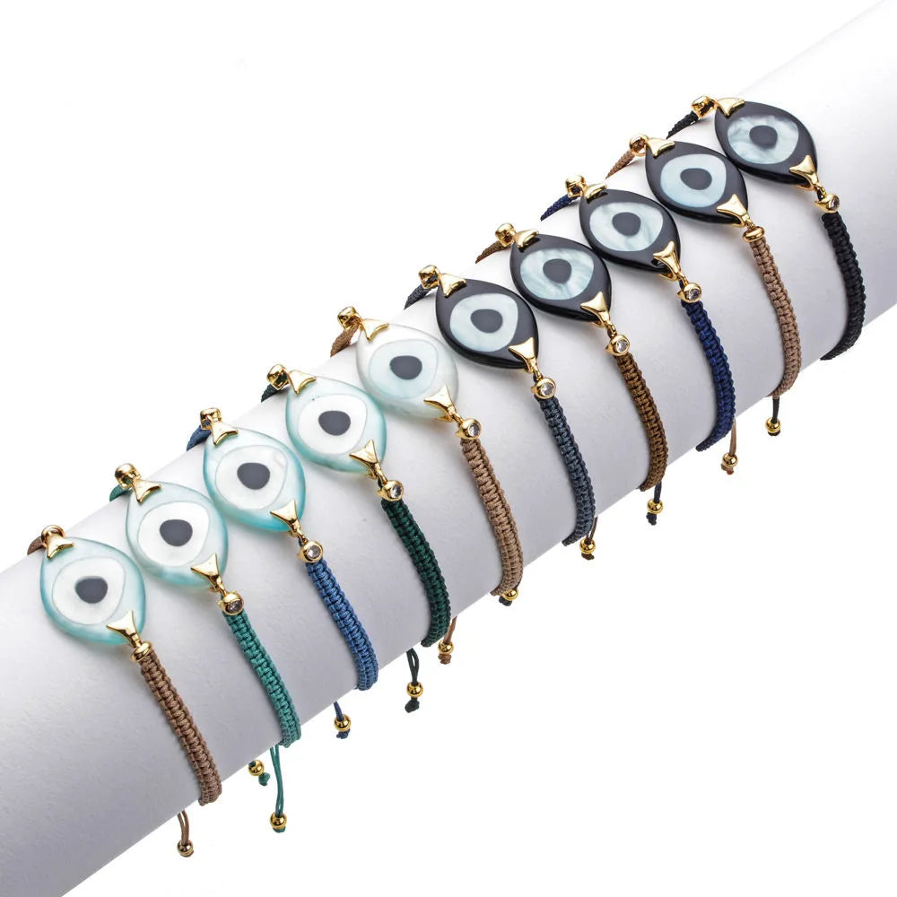 Spiritual Trendy 18K Gold Plated Evil Eye Macrame Bracelet Good Luck Bohemian Charm Handwoven Protective Jewelry for Engagement