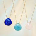 Wholesale Natural Stone Water Drop Pendant Necklace Stainless Steel Necklace Lapis Lazuli Amazonite Rose Quartz Gemstone Neckla