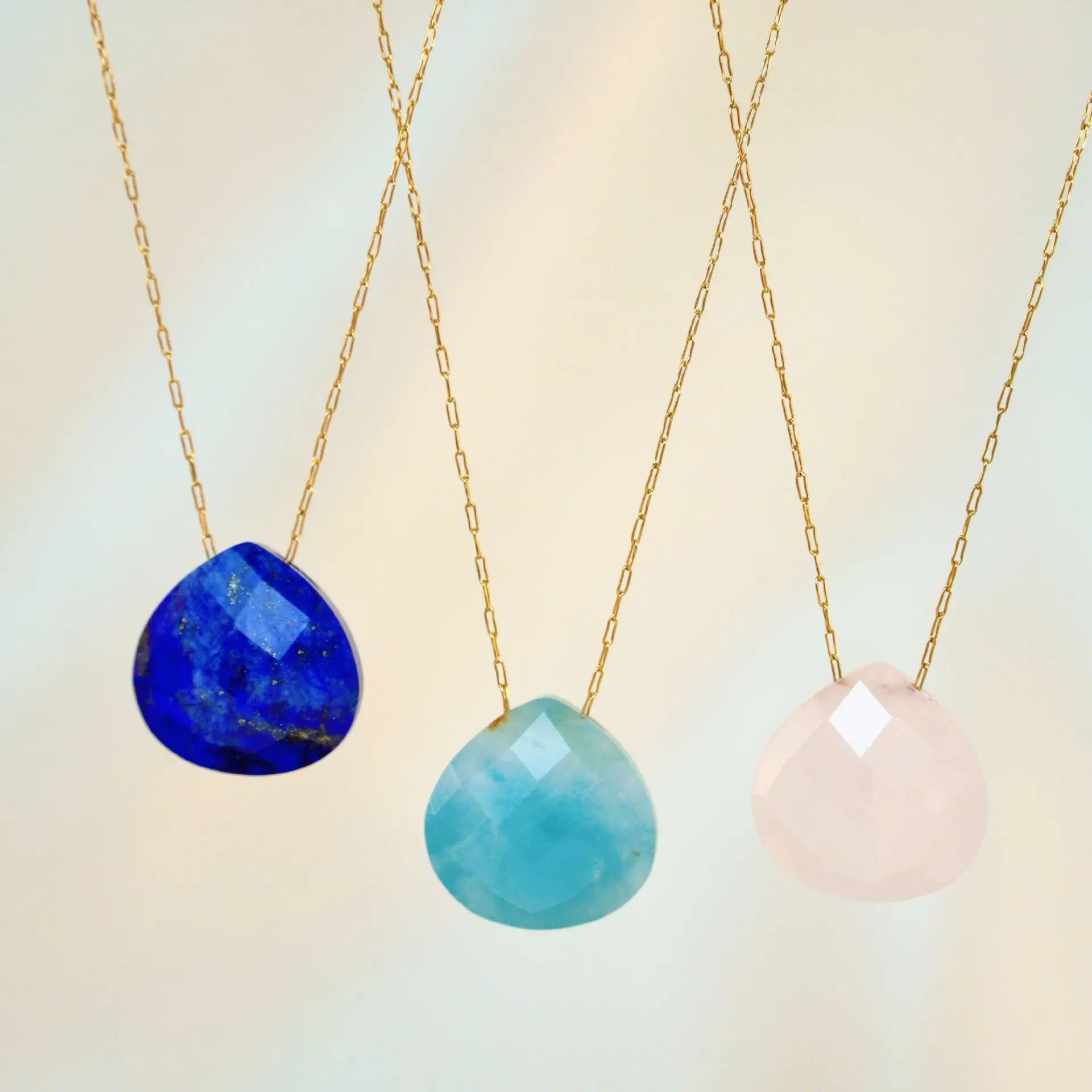 Wholesale Natural Stone Water Drop Pendant Necklace Stainless Steel Necklace Lapis Lazuli Amazonite Rose Quartz Gemstone Neckla