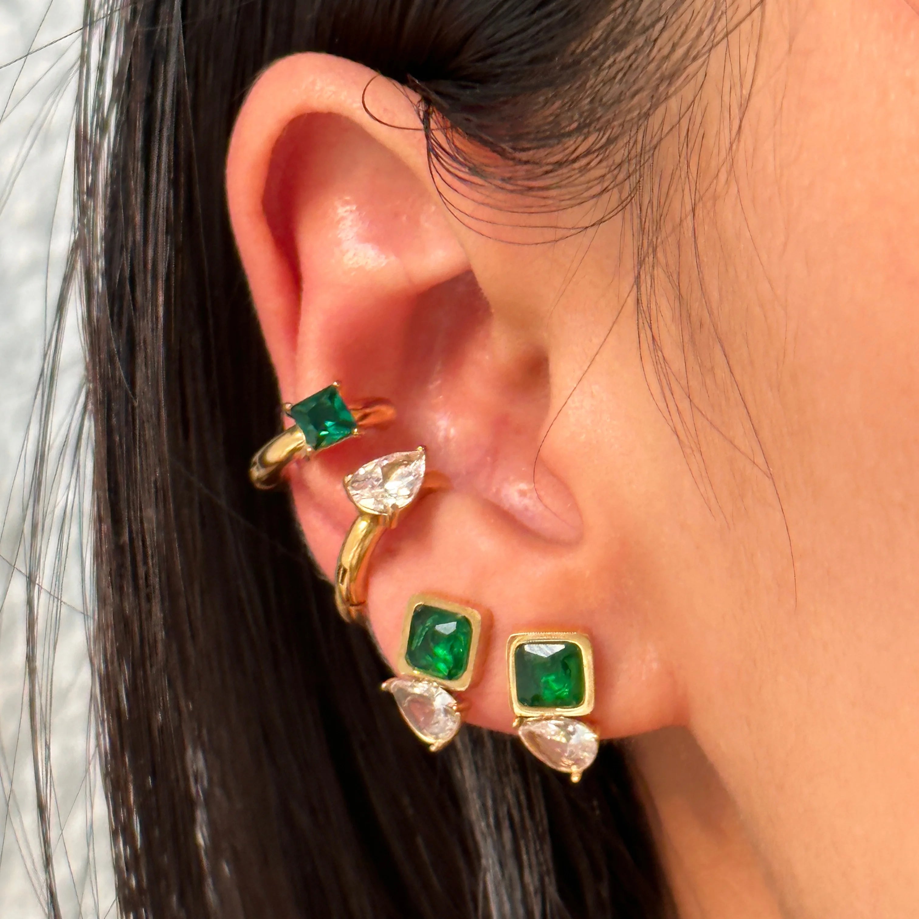 Dazan Autumn Winter 18k Gold Plated Unique Hypoallergenic Stainless Steel Lovely Elegant Green Zircon Ear Stud Drop Earrings