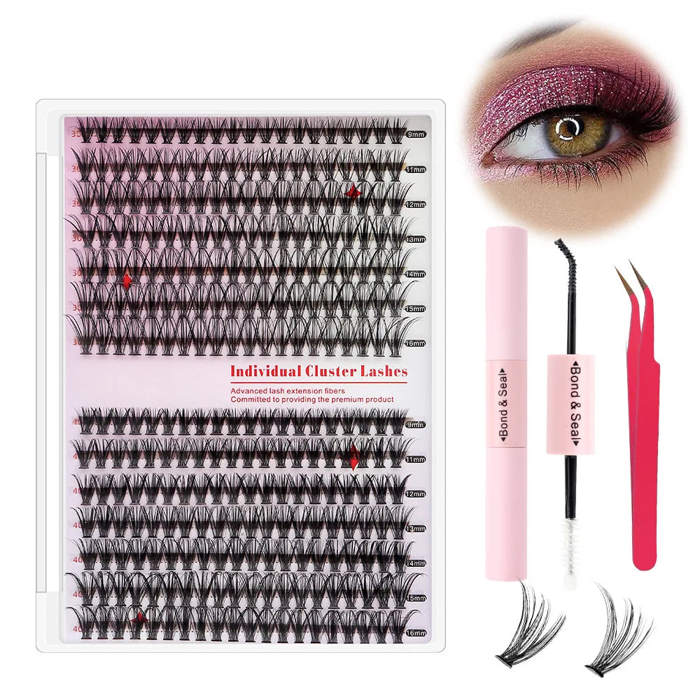Free Design Individual Segment Pre Cut Eyelashes Extension Kit Segment Fans Pre Glued DIY Cluster Lashes