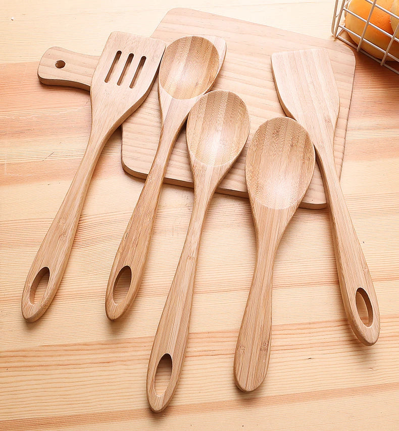 Non-Stick  Kitchen Utensils Set Tableware for Cooking Reusable Bamboo Spoons Spatula Ladle for Kitchen Use