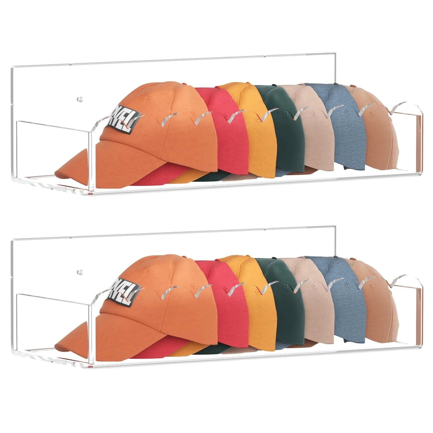 Portable 2-Pack Eco-Friendly Clear Acrylic Modern Hat Rack Wall Drawer for 20 Baseball Caps Closet Bedroom Organizer