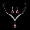 2026 Wedding Fashion Full Diamond V-neck Water Drop Pendant Necklace Ear Stud Set