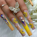 Wholesale Acrylic Private Label 24pcs Fake Nails Abs Soft Gel Artificial Nail Tips Art Long Square Diamond Yellow Press on Nails