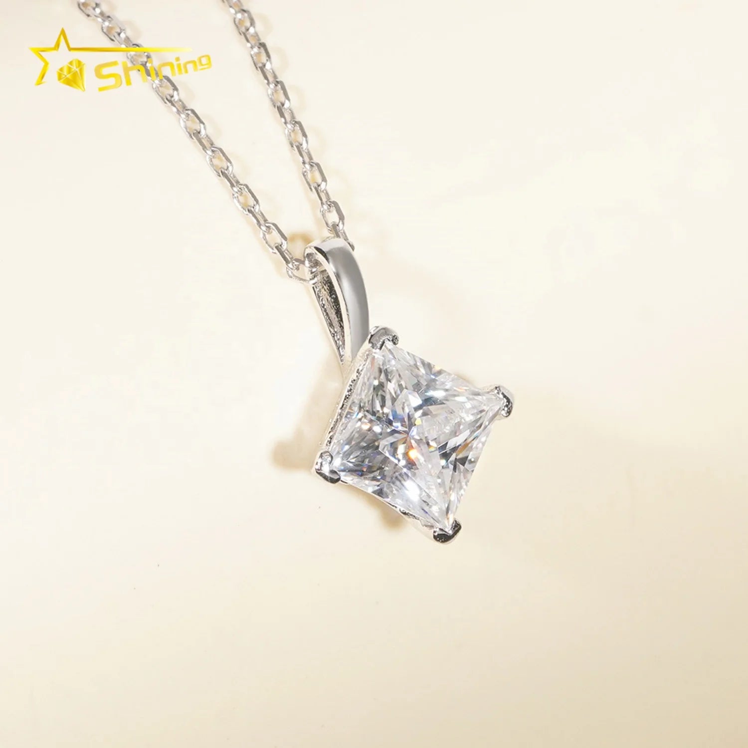 Fashion White Color 1.0 CT Princess Cut Lab Grown Diamond Jewelry 9K 10K 14K 18K Gold Pendants Necklace For Women