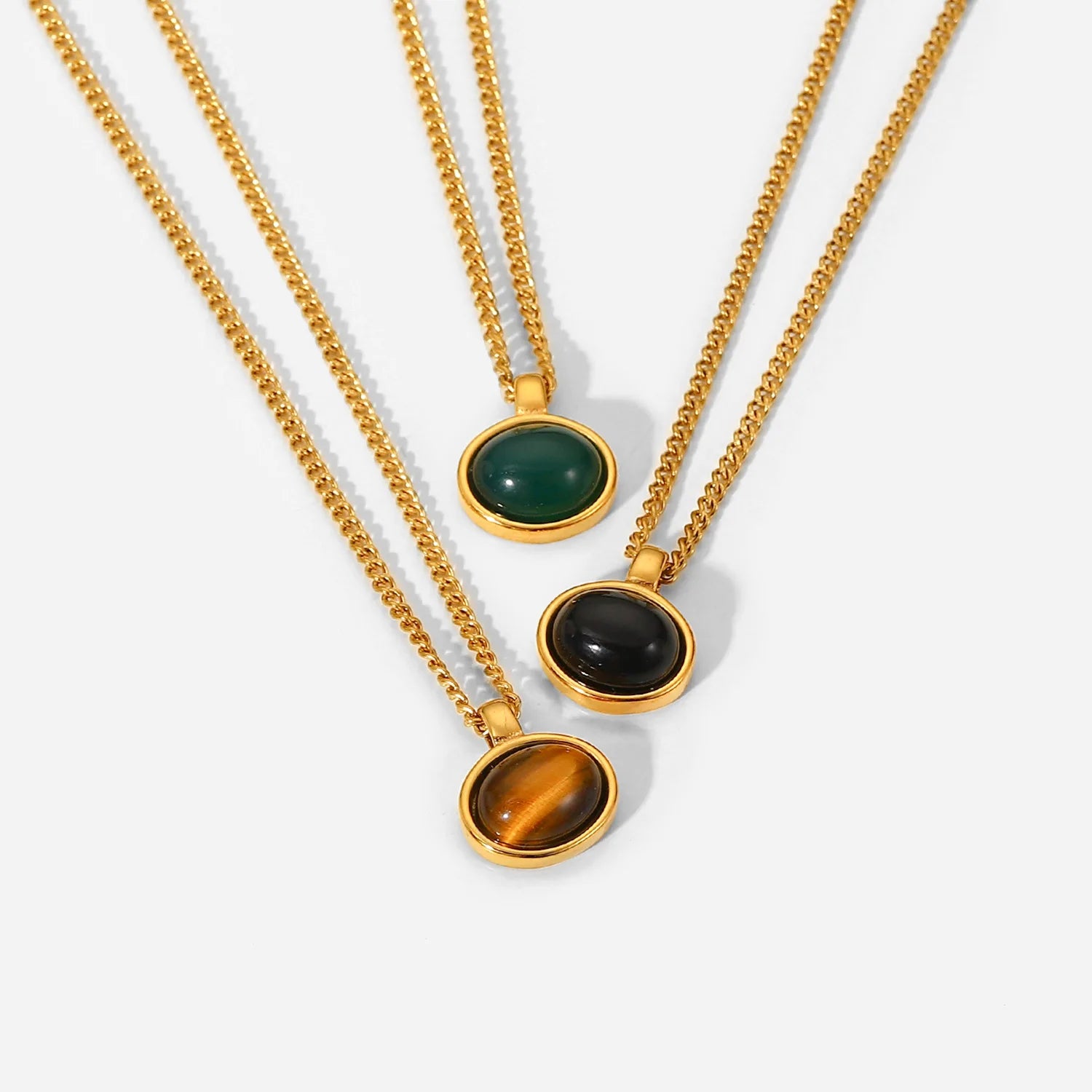 Aimgal Trendy Women's Engagement Wedding Gift Stainless Steel 18K Gold Plating Natural Semi-Precious Stone Pendant Necklace