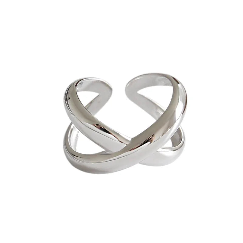925 Sterling Silver Cross Ring with Chunky Infinity Eternity Love Knot X Adjustable Cross Ring
