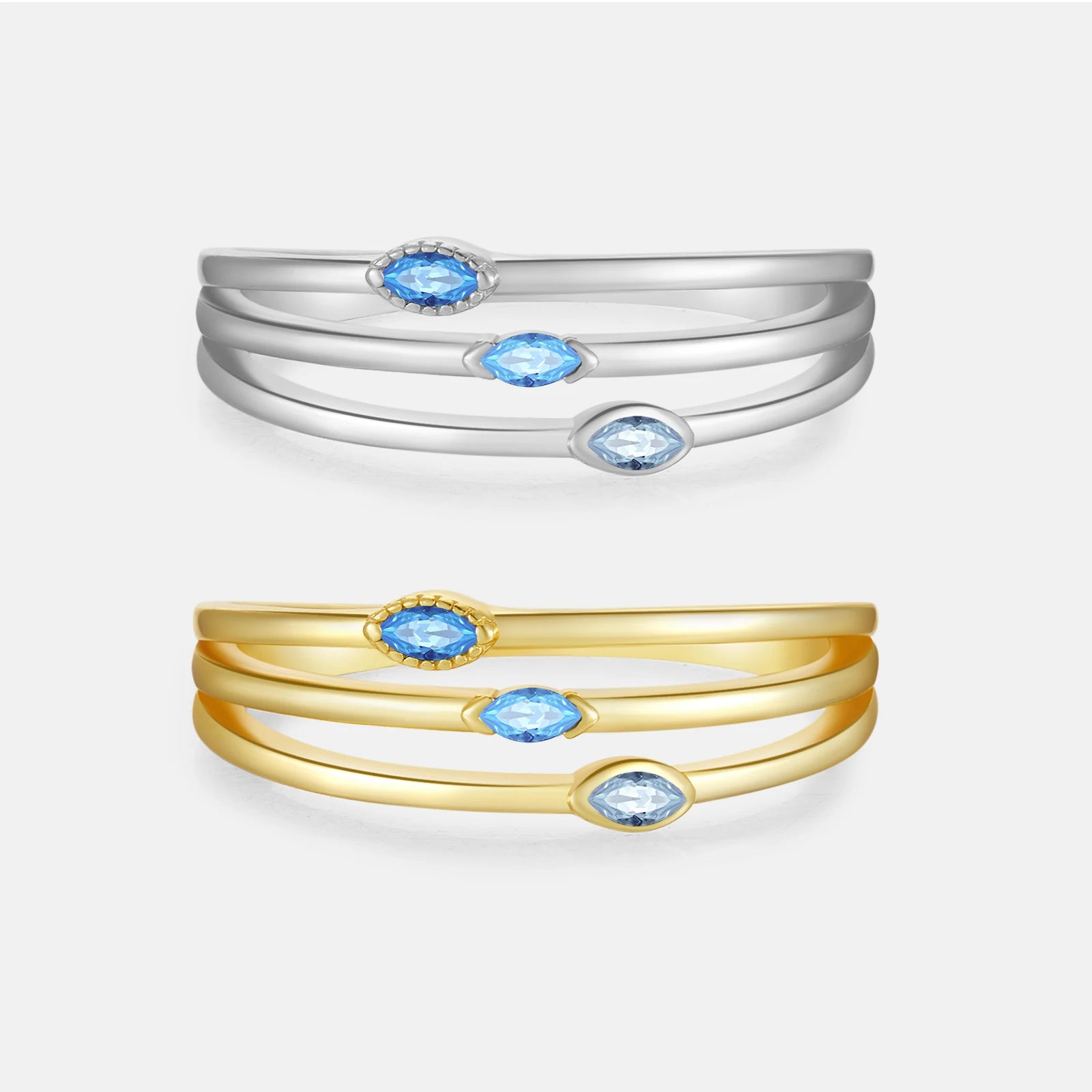 FUAMAY 925 Sterling Silver Classic Engagement & Anniversary Wedding Trio Eye Rings for Women with Zircon Stones