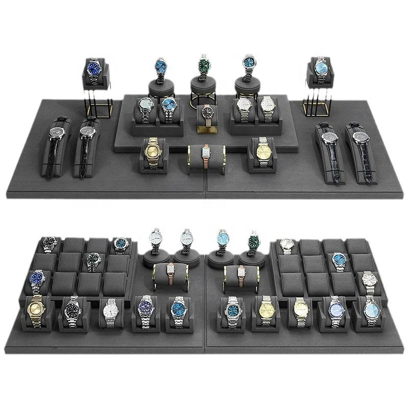Gray Microfiber Trapezoidal Display Watch Bracelet Rack Holder Wholesale Jewelry Container Props for Watches Display