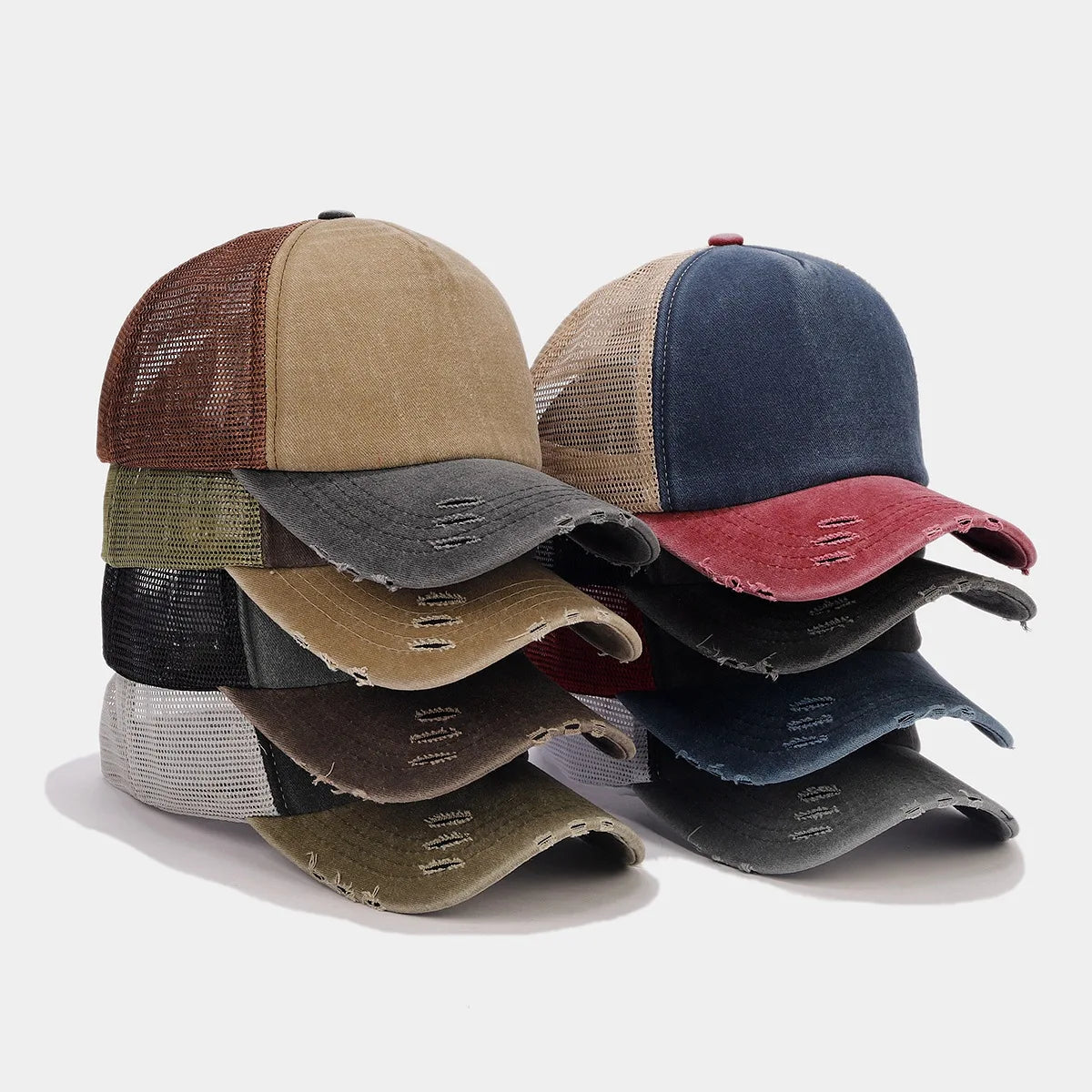 BSCI Custom Good Quality 5 Panel Unisex Low Profile Embroidered Logo Vintage Washed Mesh Cycling Outdoor Fashion Baseball Cap