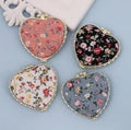 Vintage Heart Shaped Cloth Cover Small Pocket Folding Compact Cosmetic Mirror Portable Travel Gift Double Side Makeup Mirrors