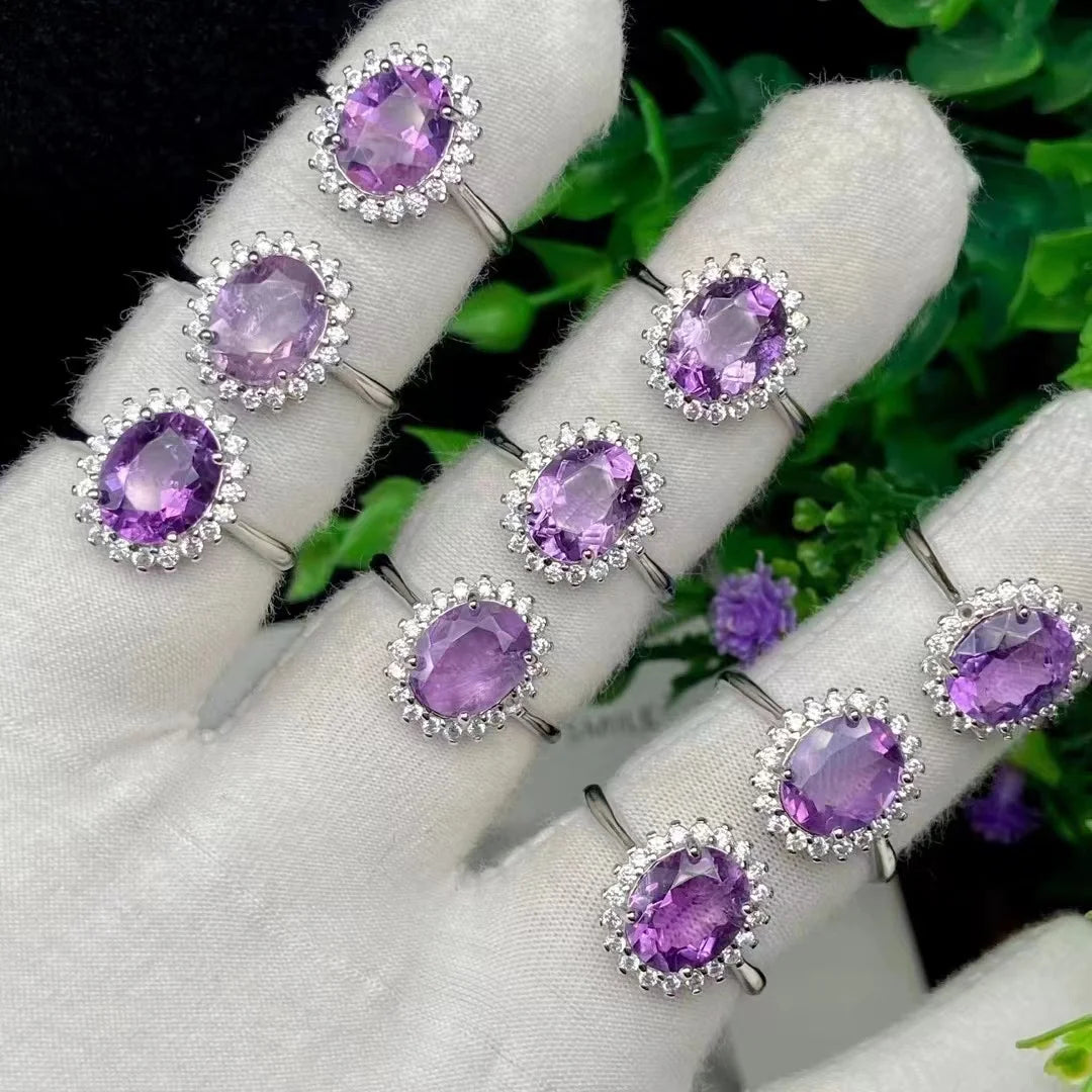New Arrivals Adjustable Jewelry Crystals Faceted Healing Gemstone Natur Purple Amethyst Crystal Rings for Gift