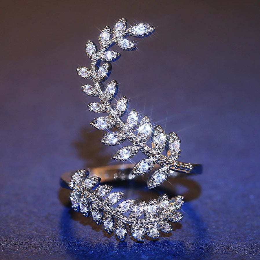 CAOSHI New Arrival Fashion Opening Ring Party Delicate Finger Ring Cubic Zirconia Adjustable Leaf Rings Women