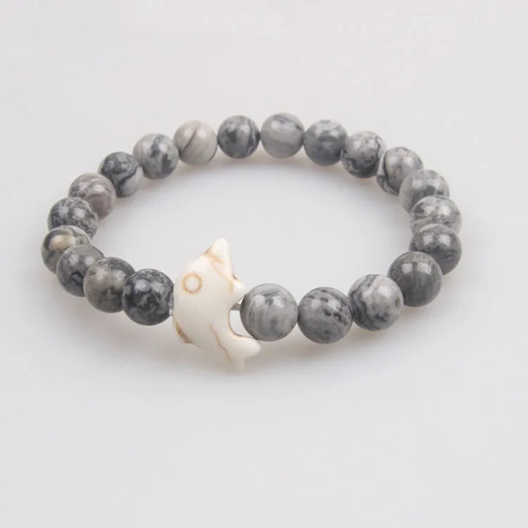 G2640 Wholesale Pulseras De Piedras Naturales Volcanic Stone Beads Dolphin Charm Bracelet Fashion Jewelry Bracelets & Bangles