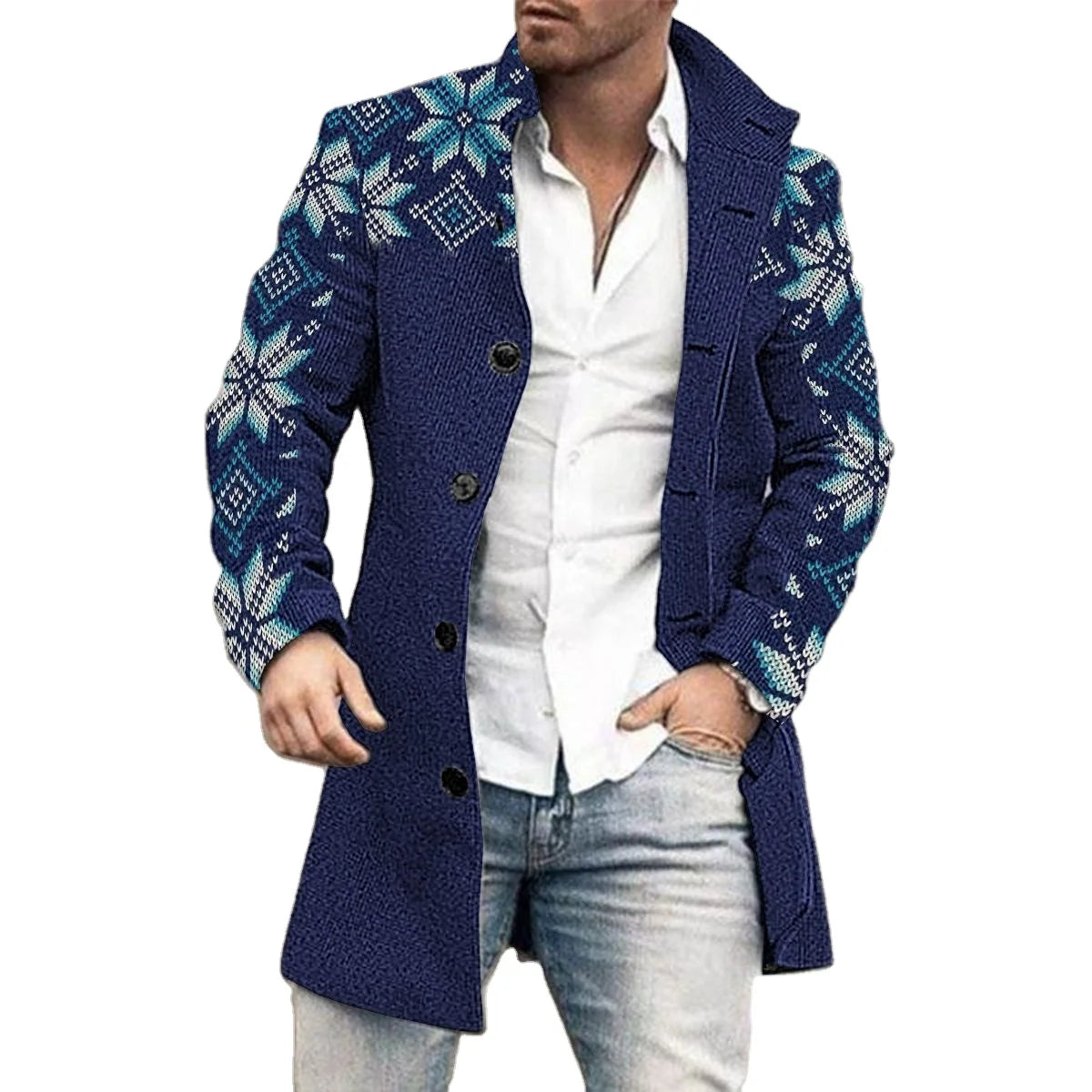 Men's Trench Coat Casual Stand Collar Long Printed Plaid Overcoat New Arrival