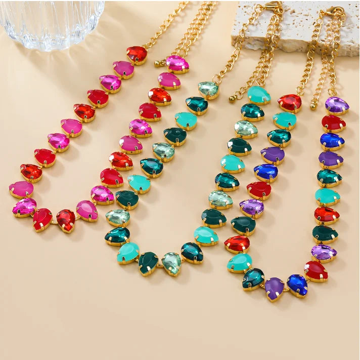 5 Style Luxury Round Glass Drill Necklace Earrings for Women Crystal Rhinestone Earrings Wedding Bride Jewelry Set
