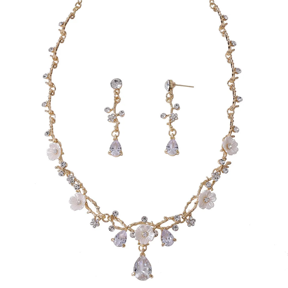 SLBRIDAL Rhinestones Crystals Cubic Zircon Wedding Jewelry Set Bridal CZ Necklace Earring Set Banquet Jewelry Set Bridesmaids