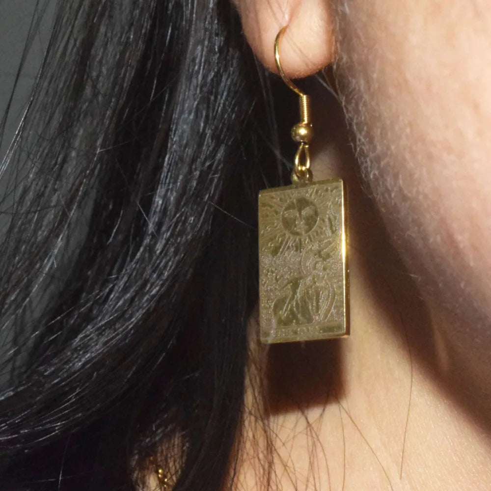 Fashion square Pendant Stainless Steel Gold Plate Tarot Card Drop Dangle Earrings Jewelry Women Earring