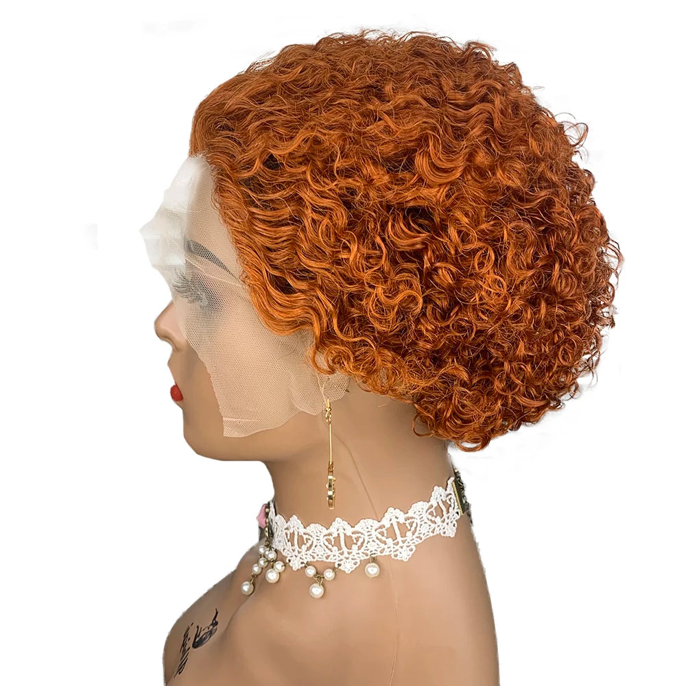 Pixie Cut Human Hair Wig Short Jerry Curly P4/30 Ombre Color Wig Virgin Human Hair 13*1 Lace Front Wigs