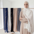 Ramadan Islam Female Bandana Solid Soft Headscarf Turban Foulard Elegant Floral Embroidery Chiffon Hijab Scarf for Muslim Women