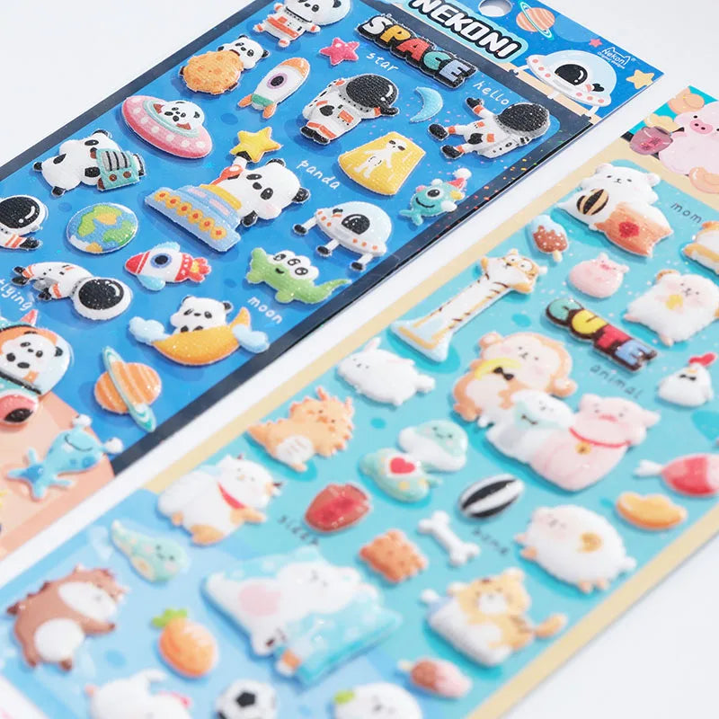 Nekoni Kawaii Glitter Stickers 3D Space Panda Zodiac  Park Circus Seal Fox Koala Stickers Decals for Foam Stickers