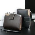 Men's Casual Business Vintage Zipper Wallet Multifunctional PU Leather ID Cardholder Short Casual Coin Wallet Vertical Polyester