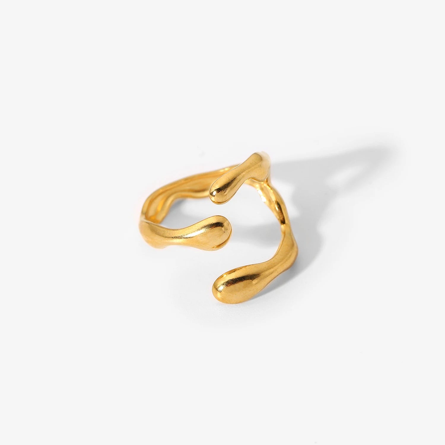 Women's 18K Gold Stainless Steel Adjustable Ring Ins Simple Geometric Cross Texture for Engagement Open Finger Jewelry